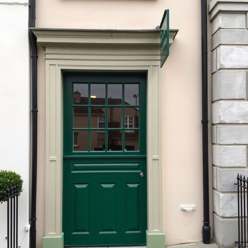 Georgian street facade in Galway with forest-green painted door and cream stone render