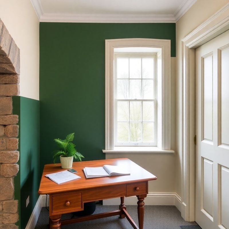 Galway consultancy studio interior with forest-green accent wall and cream plaster